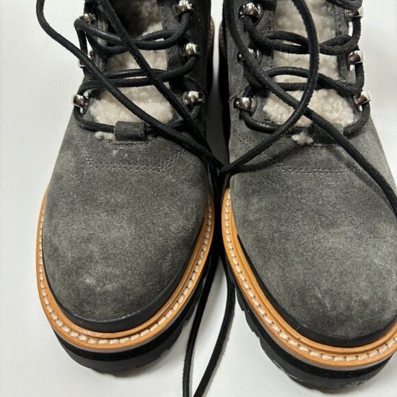 Marc Fisher Izzie Genuine Shearling Lace Up Boot Gray Suede Size 6 - Picture 6 of 9